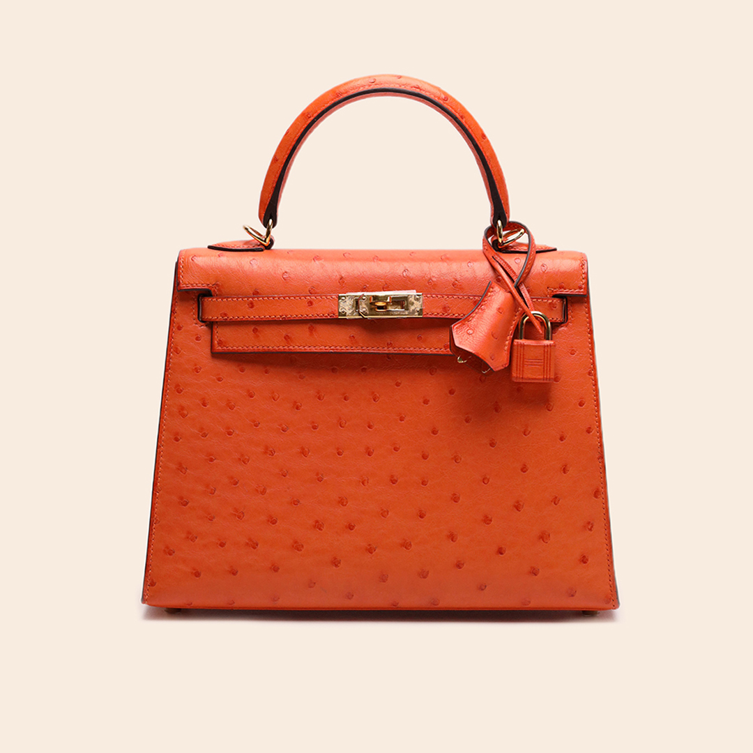 Kelly 25 Tangerine Ostrich GHW A
