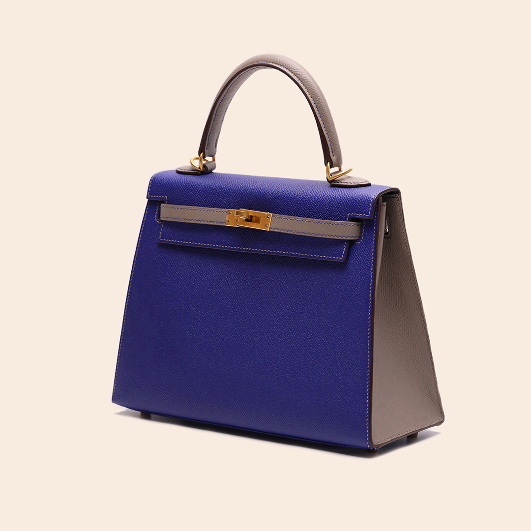 Like New Kelly 25 Blue Electric / Gris Mouette Epsom Sellier GHW C - Image 2