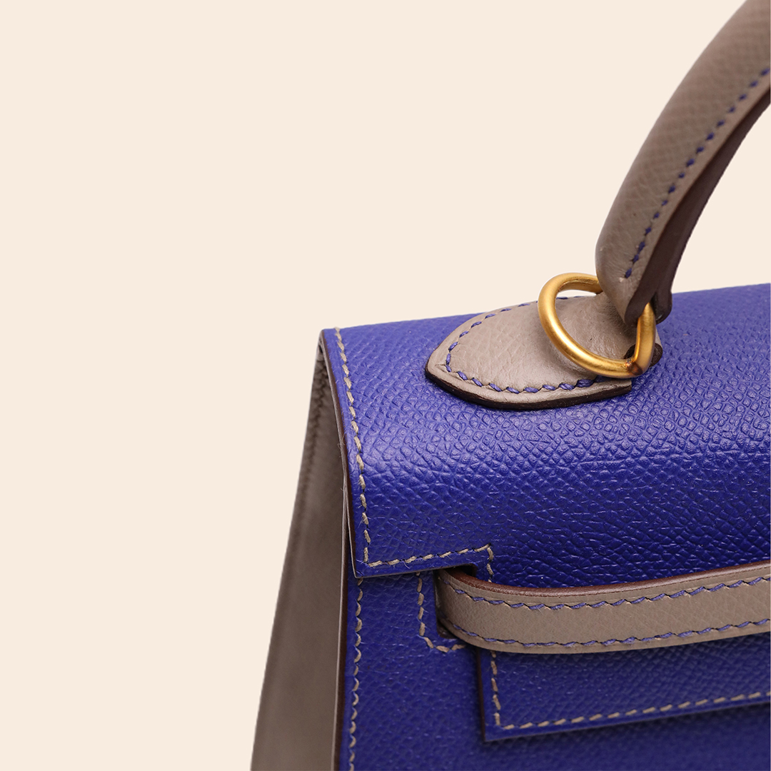 Like New Kelly 25 Blue Electric / Gris Mouette Epsom Sellier GHW C - Image 3