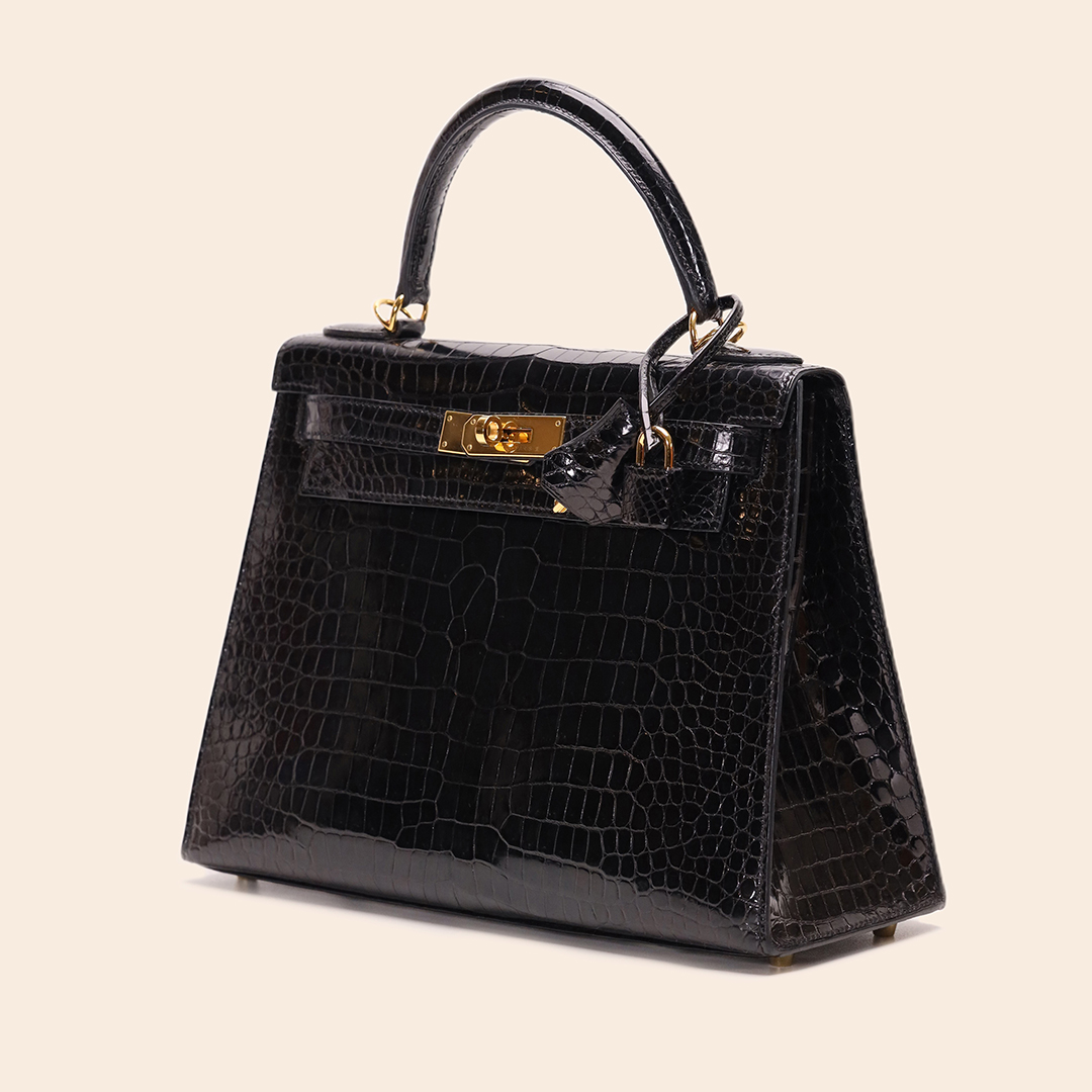 Kelly 28 Black Croco Porosus GHW A - Image 2