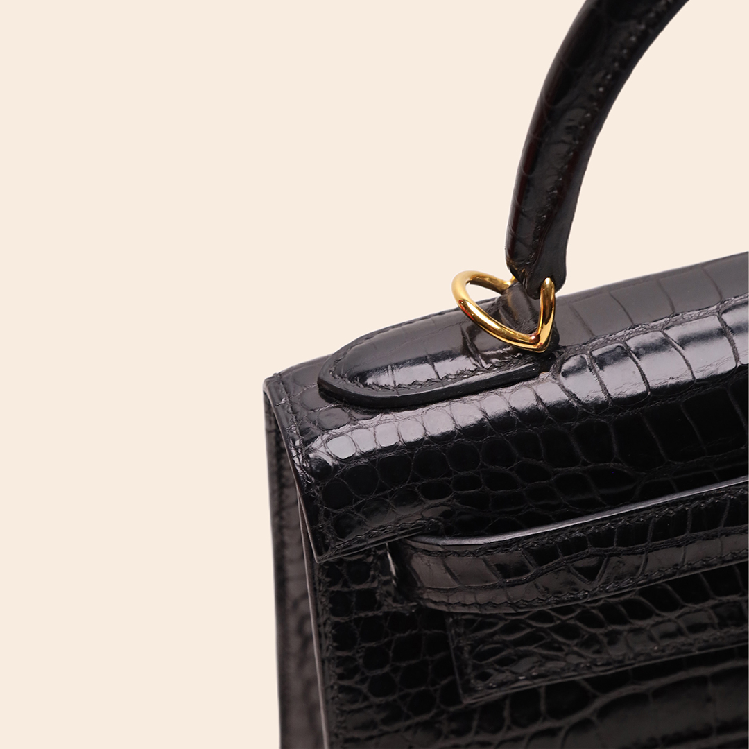 Kelly 28 Black Croco Porosus GHW A - Image 7