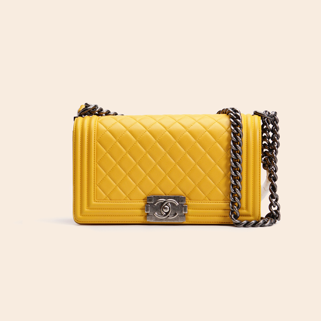 Chanel Boy Medium Yellow Lambskin RHW