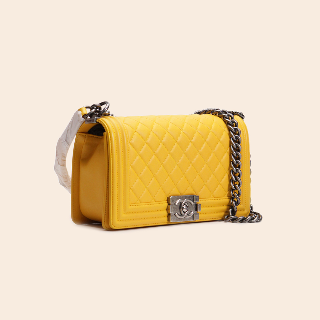 Chanel Boy Medium Yellow Lambskin RHW - Image 2