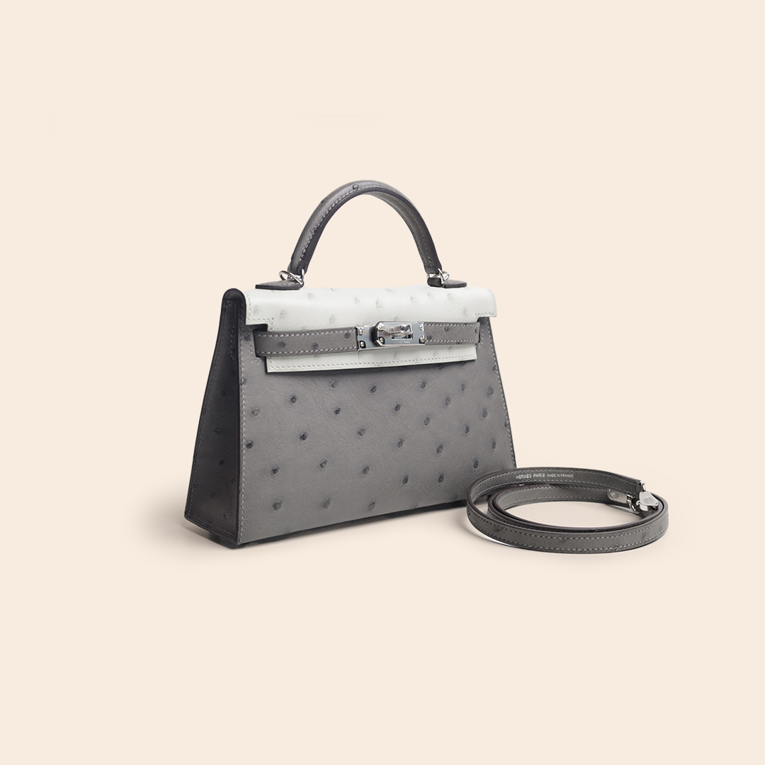 Kelly 20 Bicolor Gris Meyer/ Gris Perle Ostrich PHW K - Image 2