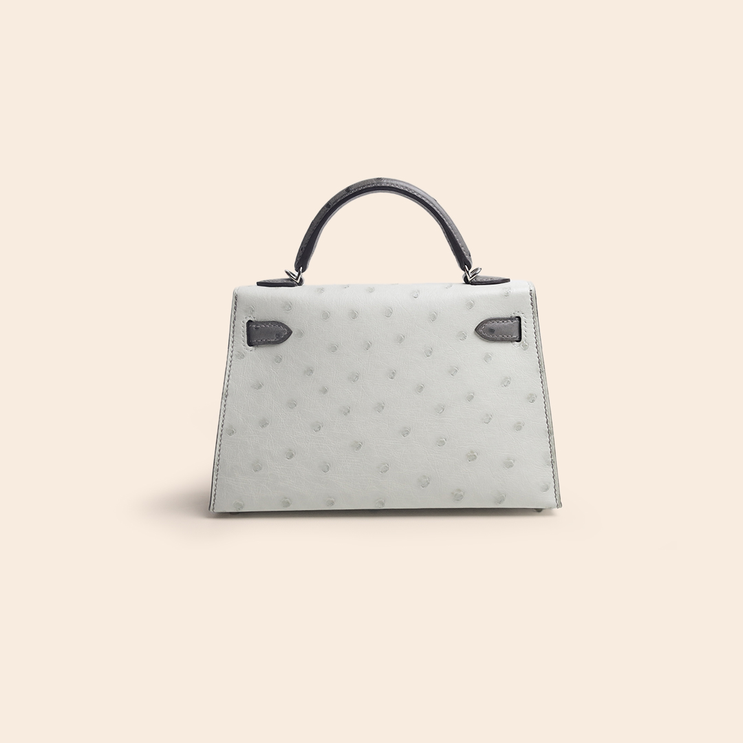 Kelly 20 Bicolor Gris Meyer/ Gris Perle Ostrich PHW K - Image 4